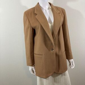 LL Bean Vintage Blazer, Wool Cashmere Tan Jacket Size 14P